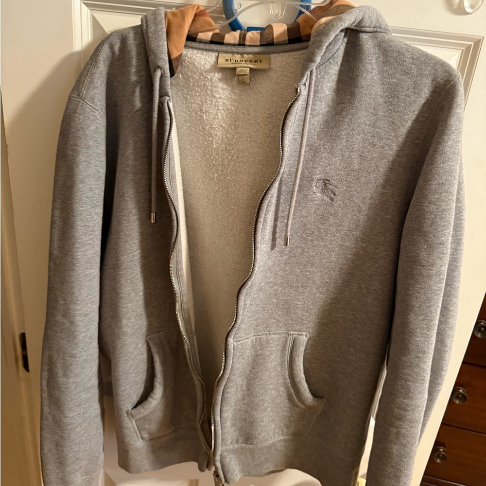 Burberry Gray Zip-Up Hoodie Sweatshirt